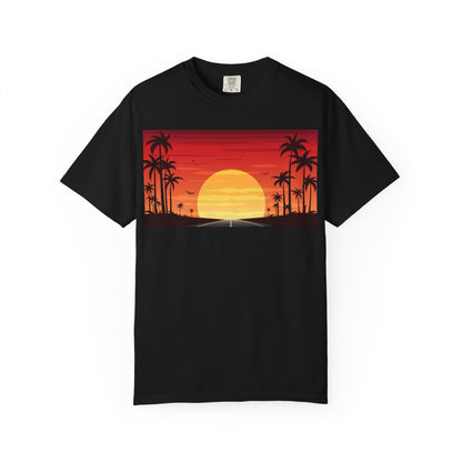 Sunset Palm Beach T-Shirt — Retro Tropical Sunset Graphic