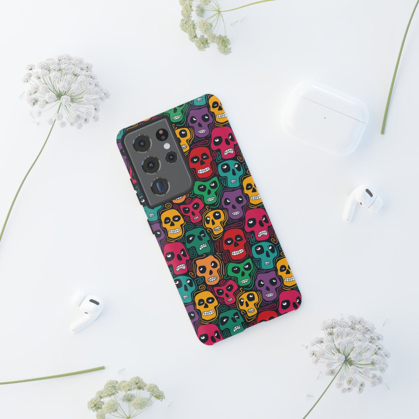 Phone Case, Day of the Dead Tough Case Phone, Mexican Skull Phone Cover, Floral Skeleton Phone Protector, Sugar Skull iPhone Case, Tough