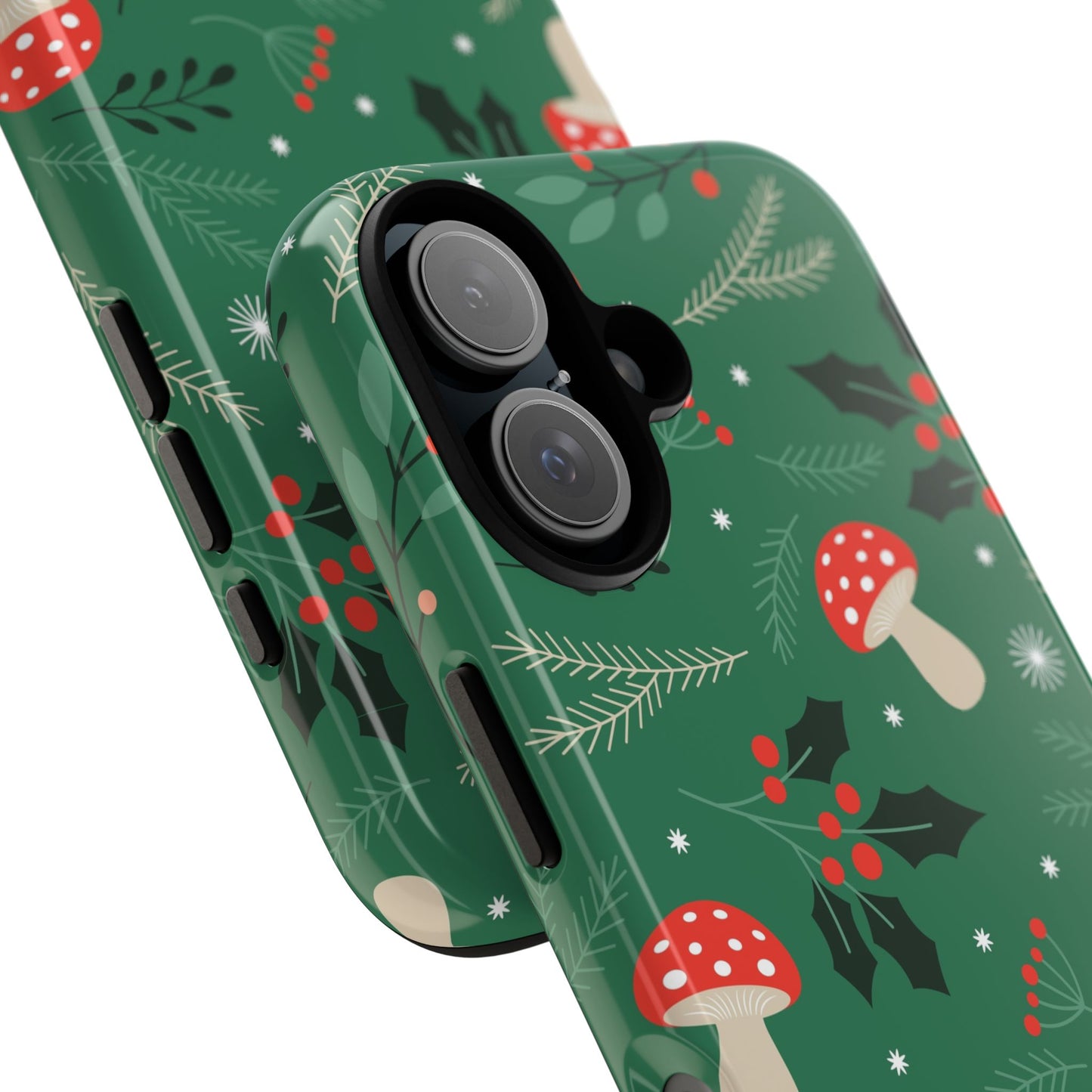 Festive Mushroom Phone Case, Colorful Holiday Case, Christmas Gift, Winter Vibes, Eco-Friendly Phone Cover