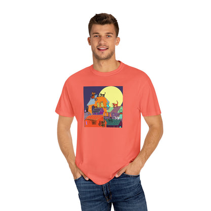 Moonlit Canine Adventure T-Shirt, Unisex Dog Lover Tee, Garment-Dyed Graphic Top, Pet-Themed Gift, Casual Wear