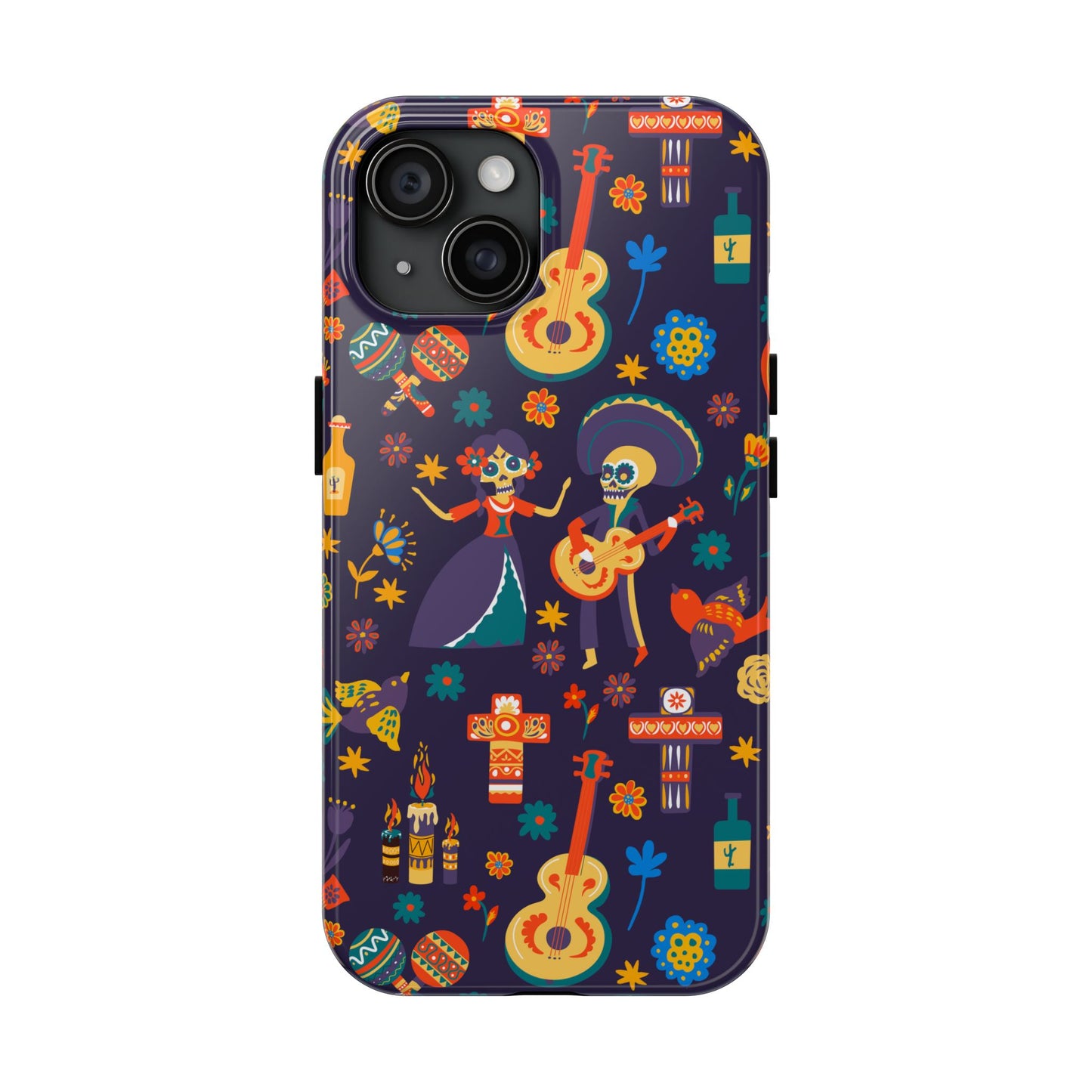 Colorful Dia de los Muertos Phone Case, Tough Case for Halloween, Gift for Music Lovers, Floral Phone Cover, Sugar Skull Art