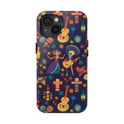 Colorful Dia de los Muertos Phone Case, Tough Case for Halloween, Gift for Music Lovers, Floral Phone Cover, Sugar Skull Art
