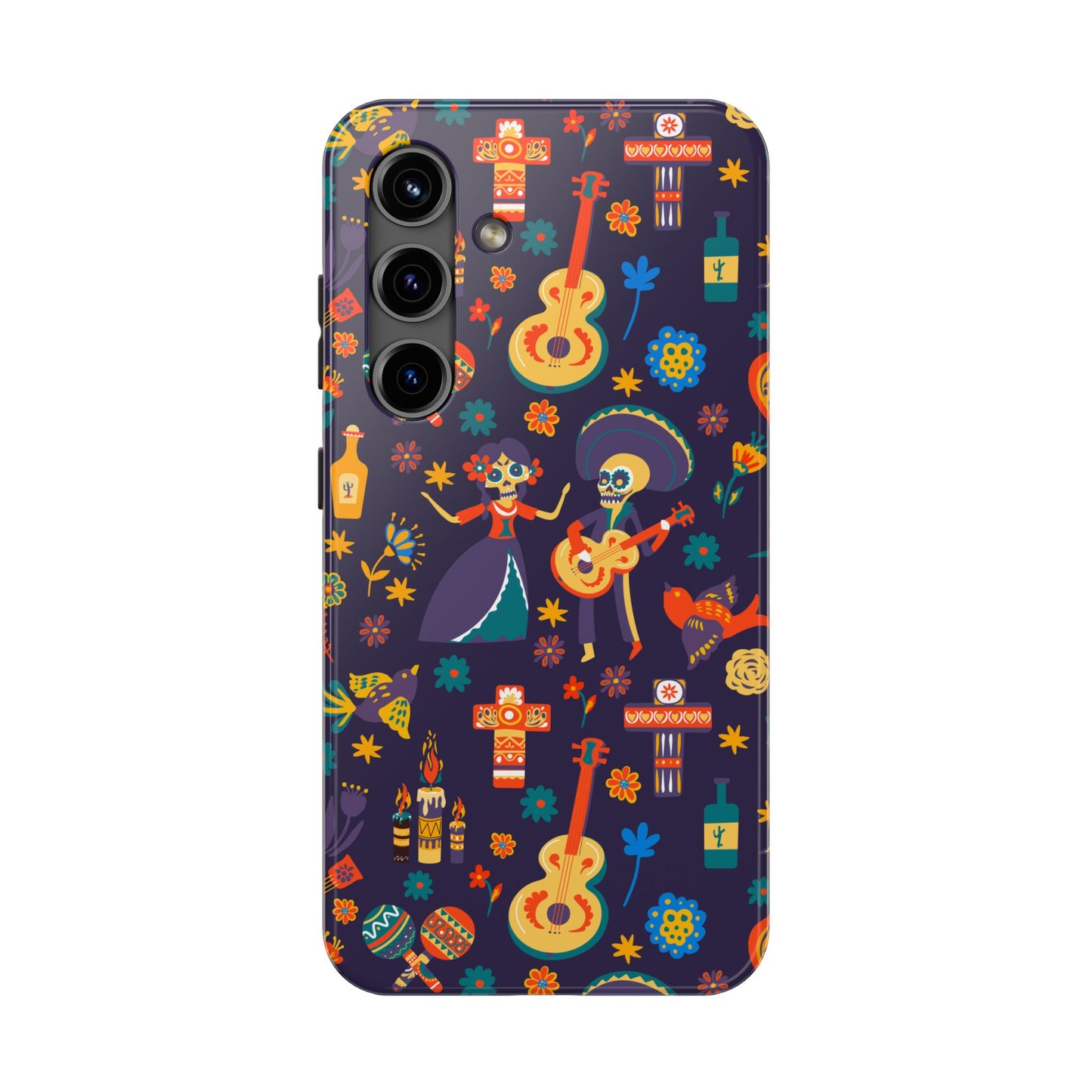 Colorful Dia de los Muertos Phone Case, Tough Case for Halloween, Gift for Music Lovers, Floral Phone Cover, Sugar Skull Art