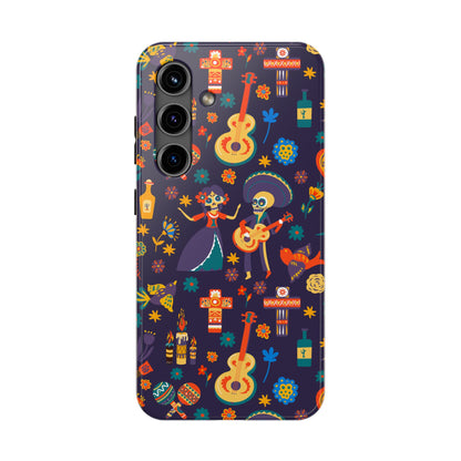 Colorful Dia de los Muertos Phone Case, Tough Case for Halloween, Gift for Music Lovers, Floral Phone Cover, Sugar Skull Art
