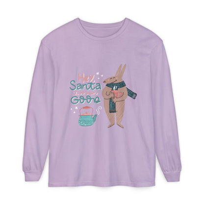 Hey Santa I’ve Been Good Long Sleeve T-Shirt — Cute Bunny Christmas Holiday Top