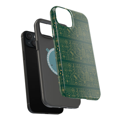 Magnetic Impact-Resistant Phone Case — Dark Green Geometric Pattern