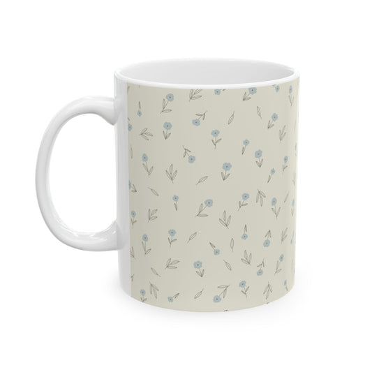 Floral Ditsy Ceramic Mug — Neutral Blue Mini Flower Pattern (11oz & 15oz)