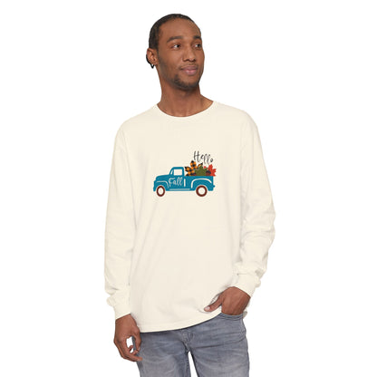 Hello Fall Long Sleeve T-Shirt, Unisex Seasonal Tee, Cozy Autumn Apparel, Thanksgiving Gift, Cute Outdoor Shirt - MaisonThreadory
