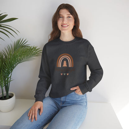 Merry & Bright Christmas Crewneck Sweatshirt — Neutral Rainbow Holiday Sweatshirt