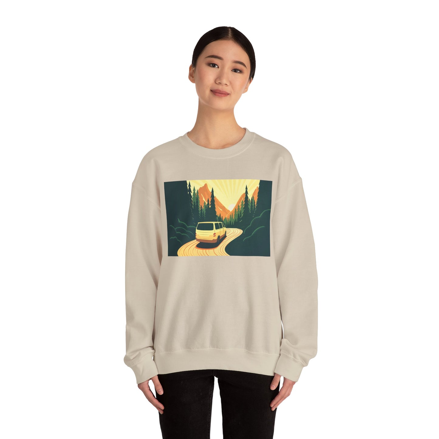 Nature Road Trip Crewneck Sweatshirt - Vintage Van Design, Unisex Pullover, Adventure Apparel, Great Outdoors Gift, Fall Fashion - MaisonThreadory