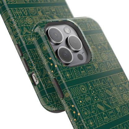 Magnetic Impact-Resistant Phone Case — Dark Green Geometric Pattern