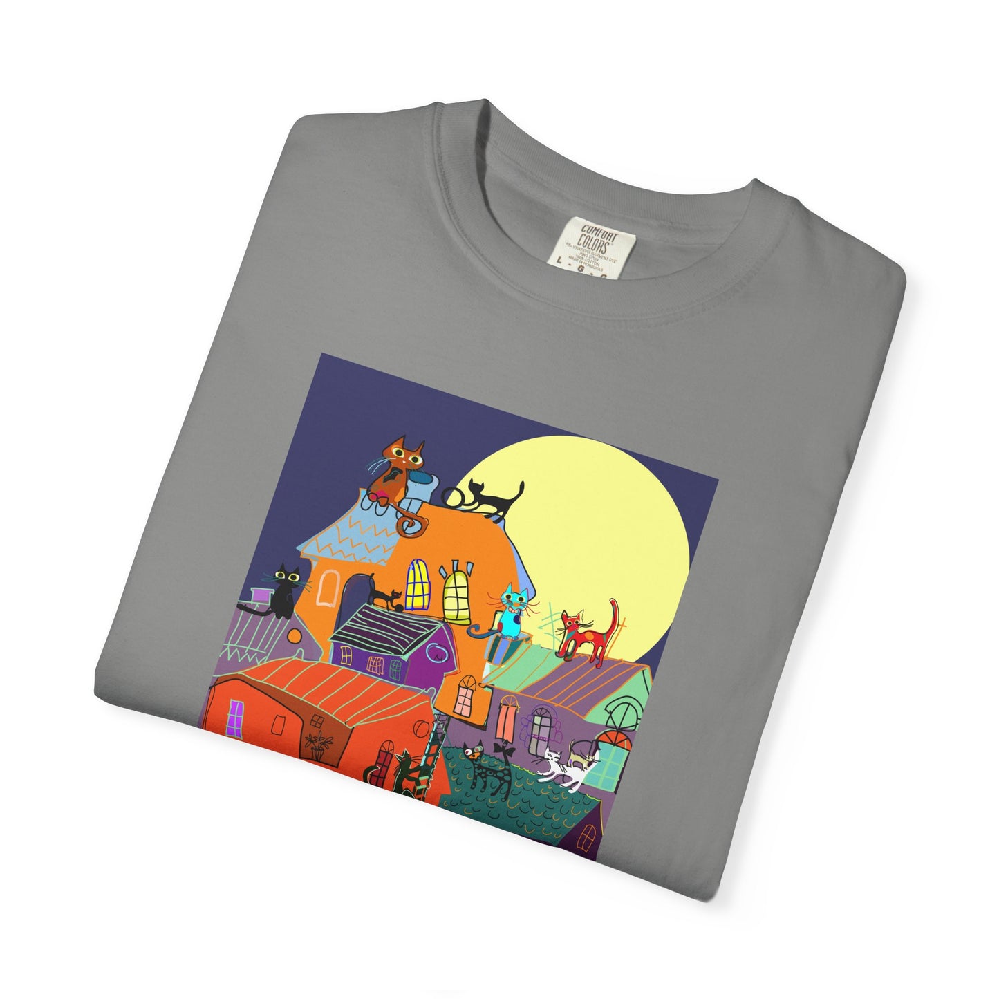 Moonlit Canine Adventure T-Shirt, Unisex Dog Lover Tee, Garment-Dyed Graphic Top, Pet-Themed Gift, Casual Wear