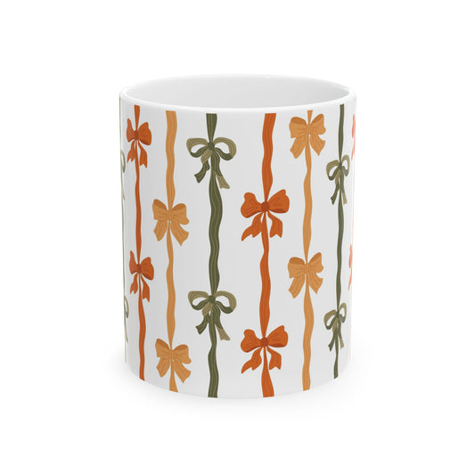 Charming Bow Pattern Ceramic Mug, Gifts for Her, Birthday Gift, Cozy Home Decor, Holiday Mug, Kitchen Essentials