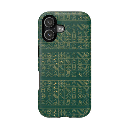 Magnetic Impact-Resistant Phone Case — Dark Green Geometric Pattern