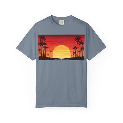 Sunset Palm Beach T-Shirt — Retro Tropical Sunset Graphic