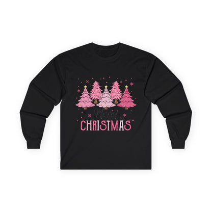 Merry Christmas Pink Tree Long Sleeve Tee