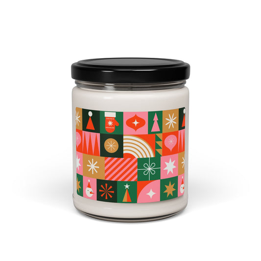 9oz Scented Soy Candle — Warm Spiced Holiday Stars (Red Pattern)