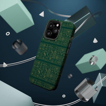 Magnetic Impact-Resistant Phone Case — Dark Green Geometric Pattern
