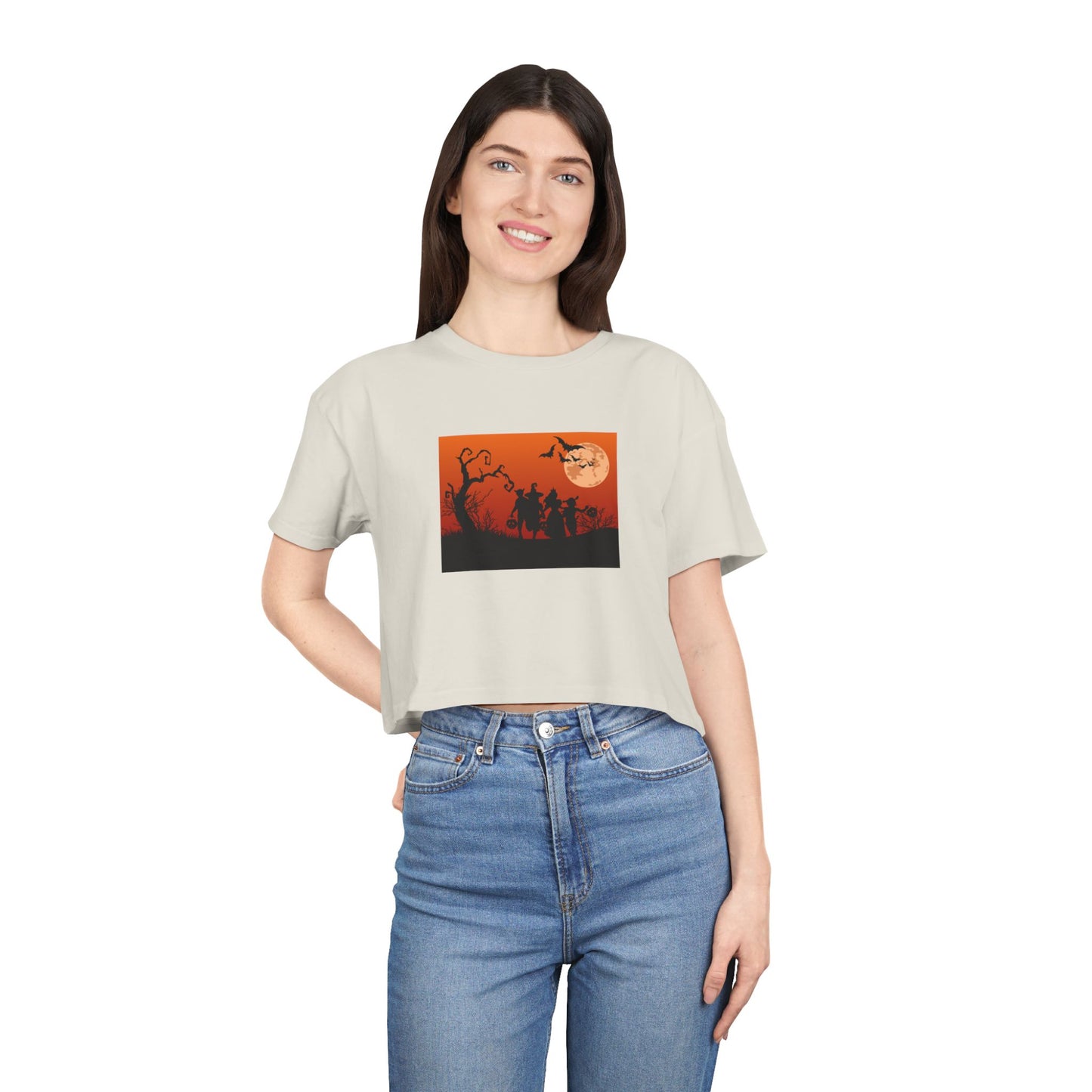 Spooky Autumn Women's Crop Tee, Halloween Shirt, Casual Fall Top, Trendy Graphic Tee, Seasonal Fashion, Gift for Her