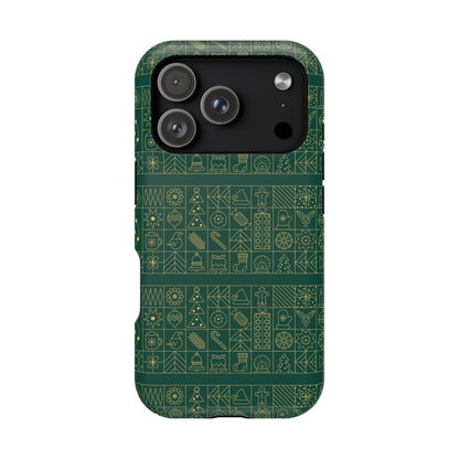 Magnetic Impact-Resistant Phone Case — Dark Green Geometric Pattern