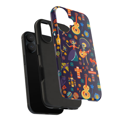 Colorful Dia de los Muertos Phone Case, Tough Case for Halloween, Gift for Music Lovers, Floral Phone Cover, Sugar Skull Art
