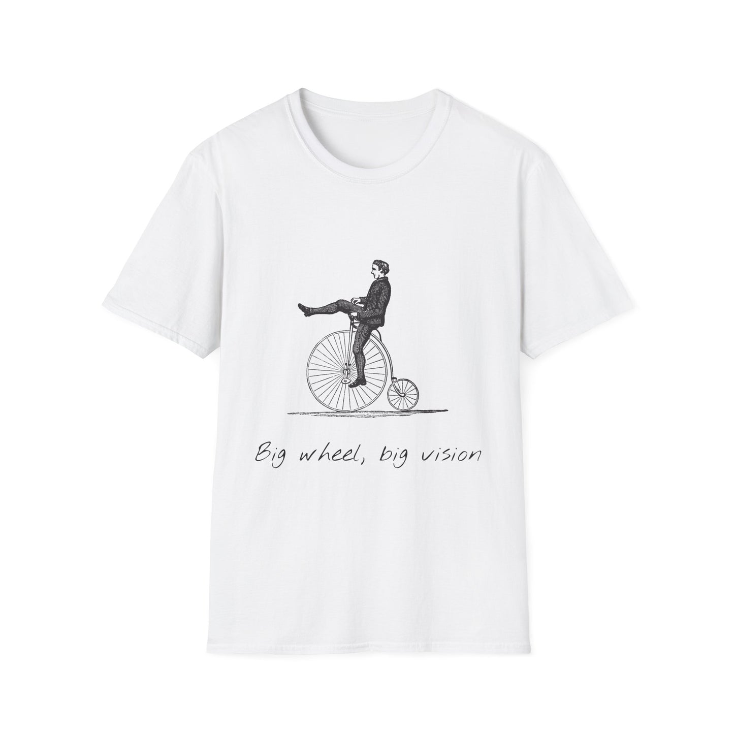 Vintage-Inspired Graphic Tee: "Big Wheel, Big Vision" Unisex Softstyle T-Shirt, Casual Outfit, Funny Gift, Bicycle Lover's Apparel, [...]