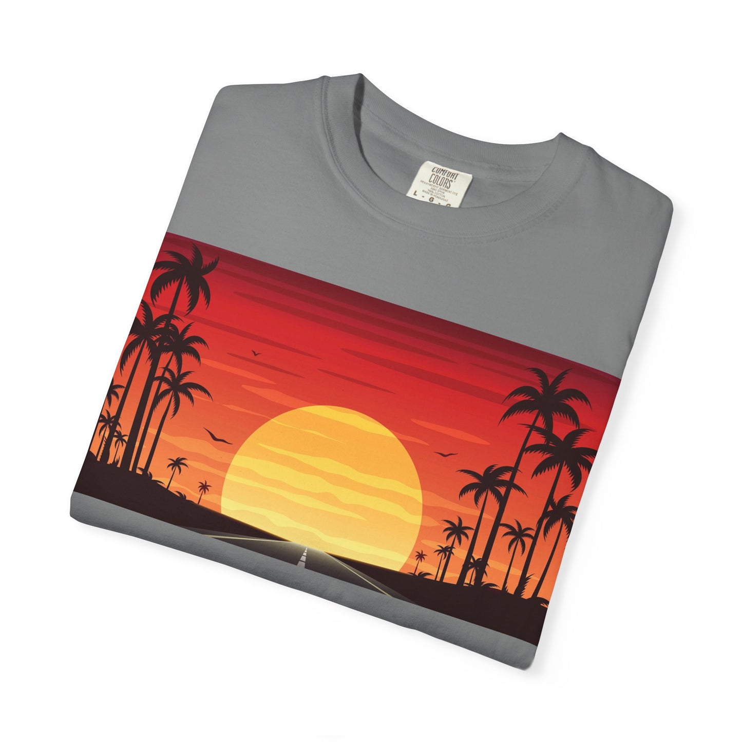 Sunset Palm Beach T-Shirt — Retro Tropical Sunset Graphic
