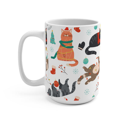 Holiday Cats 15oz Coffee Mug — Cute Christmas Cat Pattern