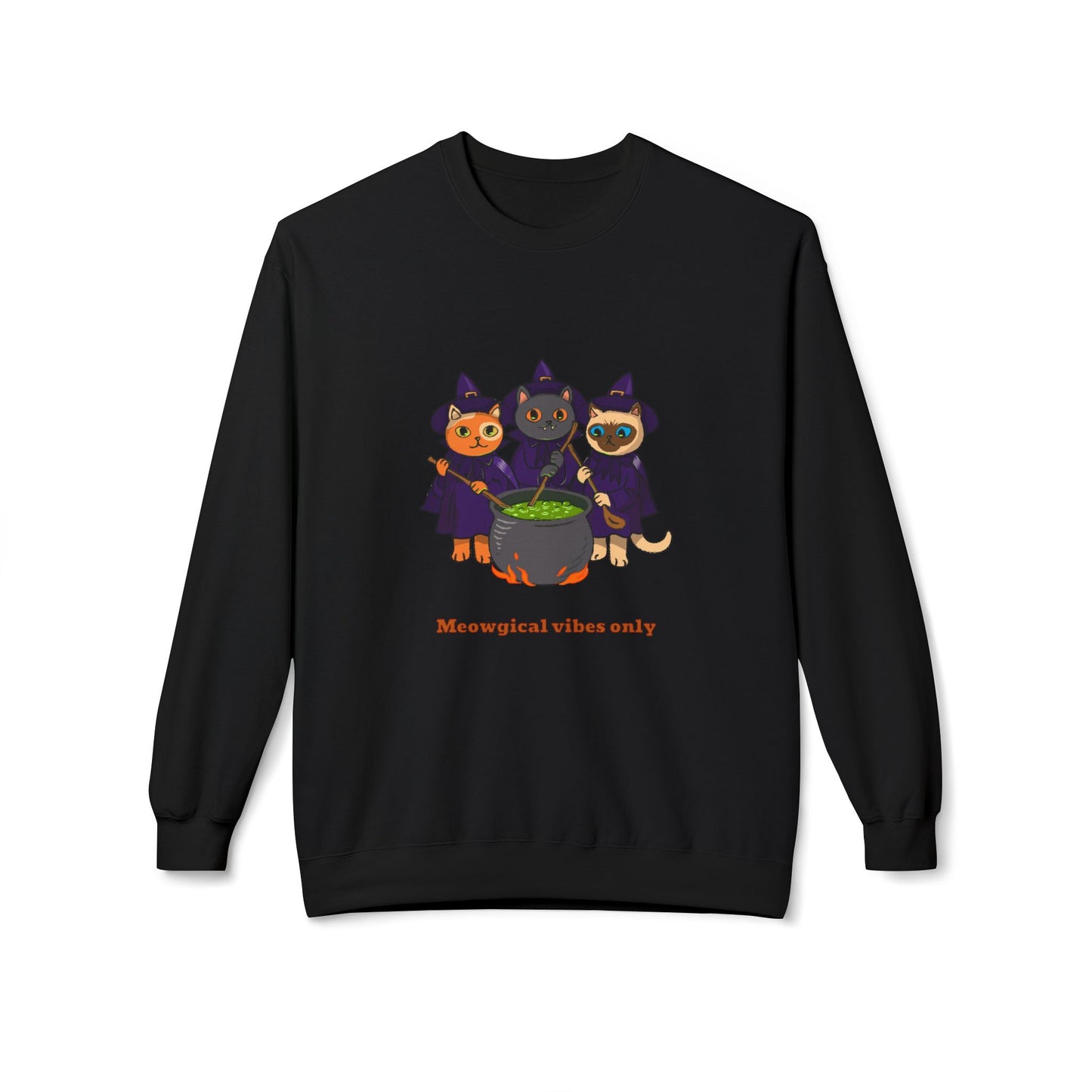 Whimsical Halloween Cat Crewneck Sweatshirt, Cozy Fall Fashion, Pumpkin Spice Sweater, Cute Cat Lovers Gift, Spooky Season Apparel - MaisonThreadory