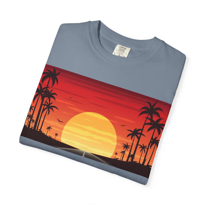 Sunset Palm Beach T-Shirt — Retro Tropical Sunset Graphic