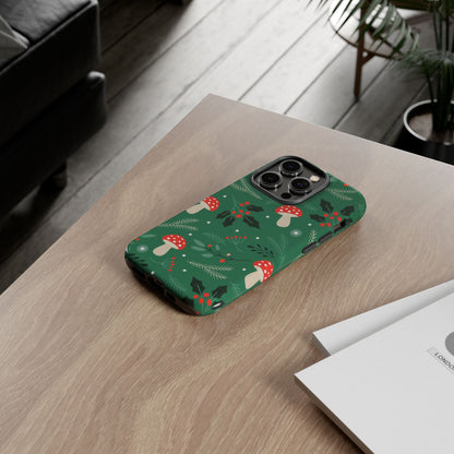 Festive Mushroom Phone Case, Colorful Holiday Case, Christmas Gift, Winter Vibes, Eco-Friendly Phone Cover