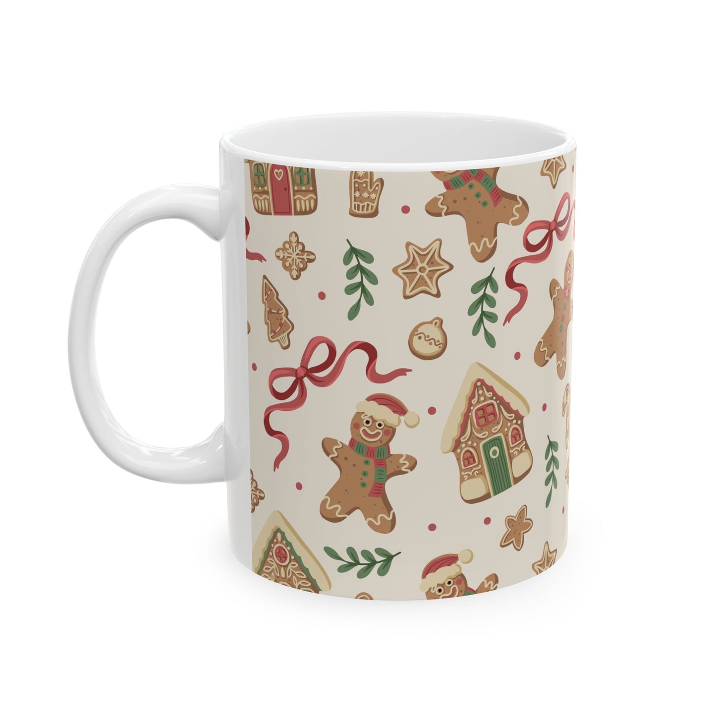 Gingerbread Holiday Mug — Festive Cookie Pattern Ceramic Coffee Cup (11oz/15oz)