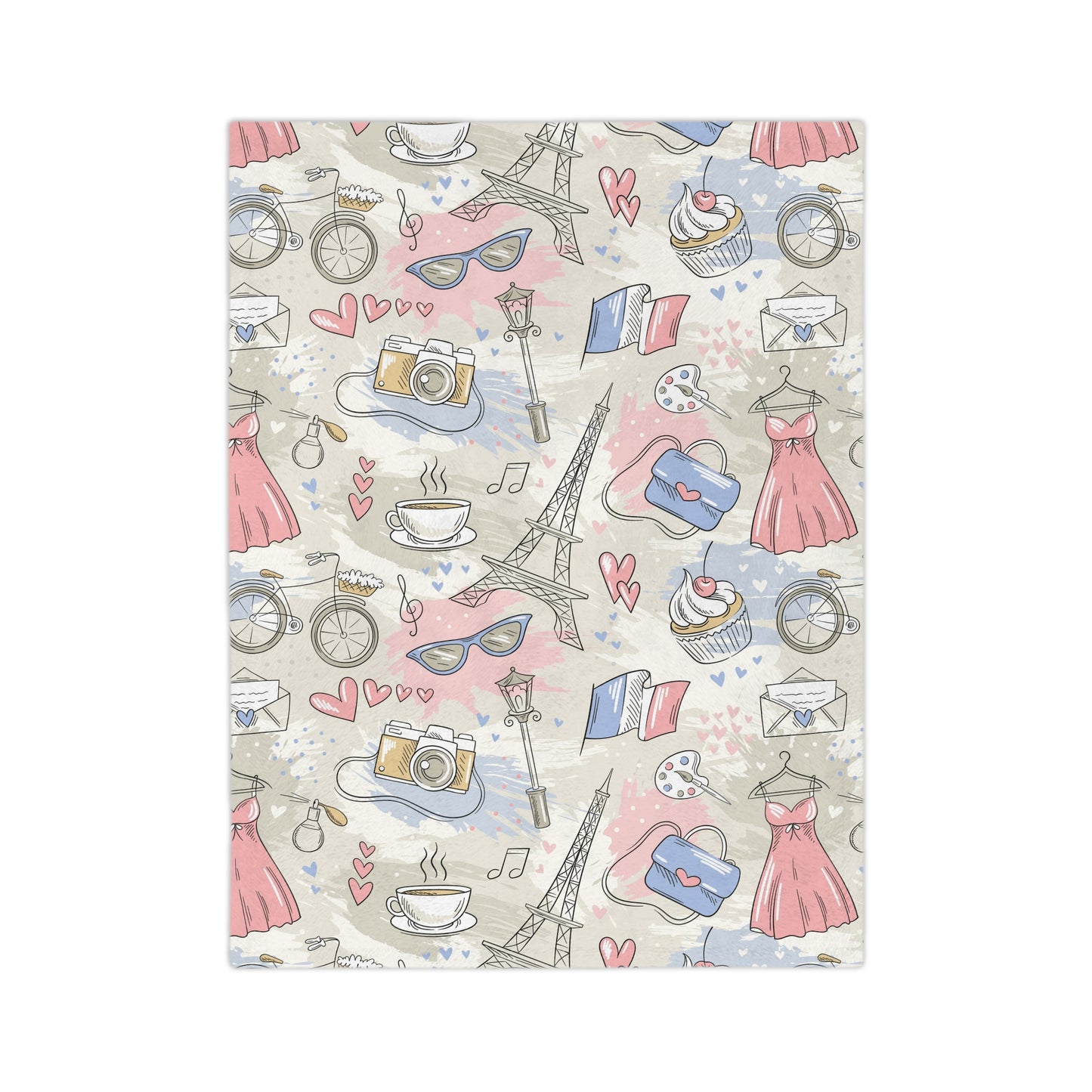 Cozy Travel-Inspired Blanket, Perfect for Picnics, Home Decor, Gift for Her, Cute French Design, Soft Microfiber - MaisonThreadory