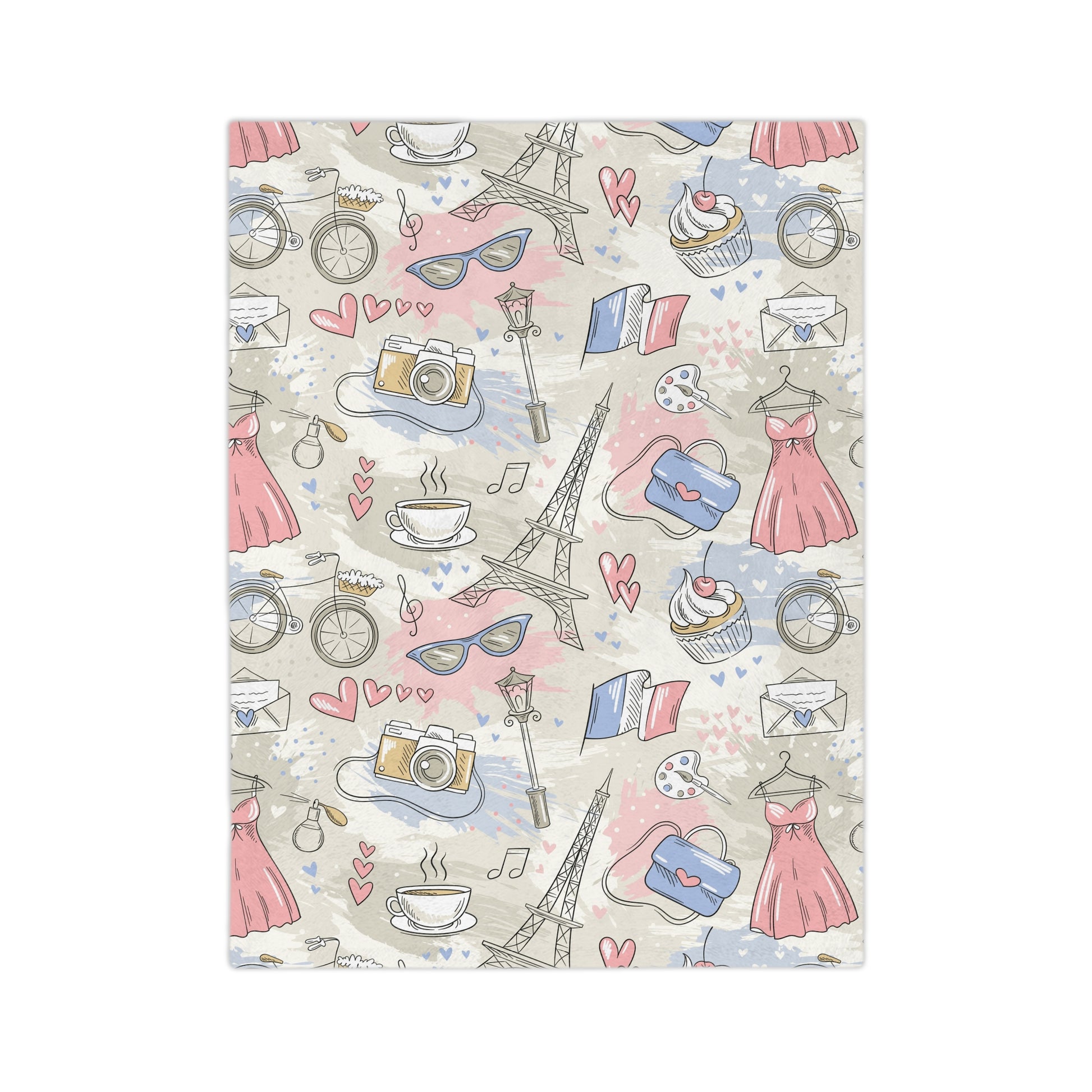 Cozy Travel-Inspired Blanket, Perfect for Picnics, Home Decor, Gift for Her, Cute French Design, Soft Microfiber - MaisonThreadory