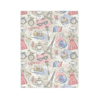 Cozy Travel-Inspired Blanket, Perfect for Picnics, Home Decor, Gift for Her, Cute French Design, Soft Microfiber - MaisonThreadory
