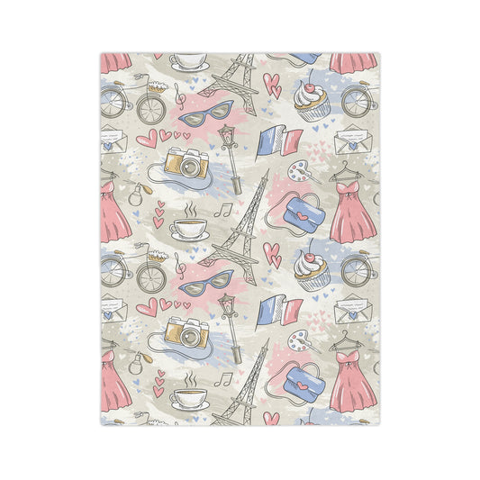 Cozy Travel-Inspired Blanket, Perfect for Picnics, Home Decor, Gift for Her, Cute French Design, Soft Microfiber - MaisonThreadory
