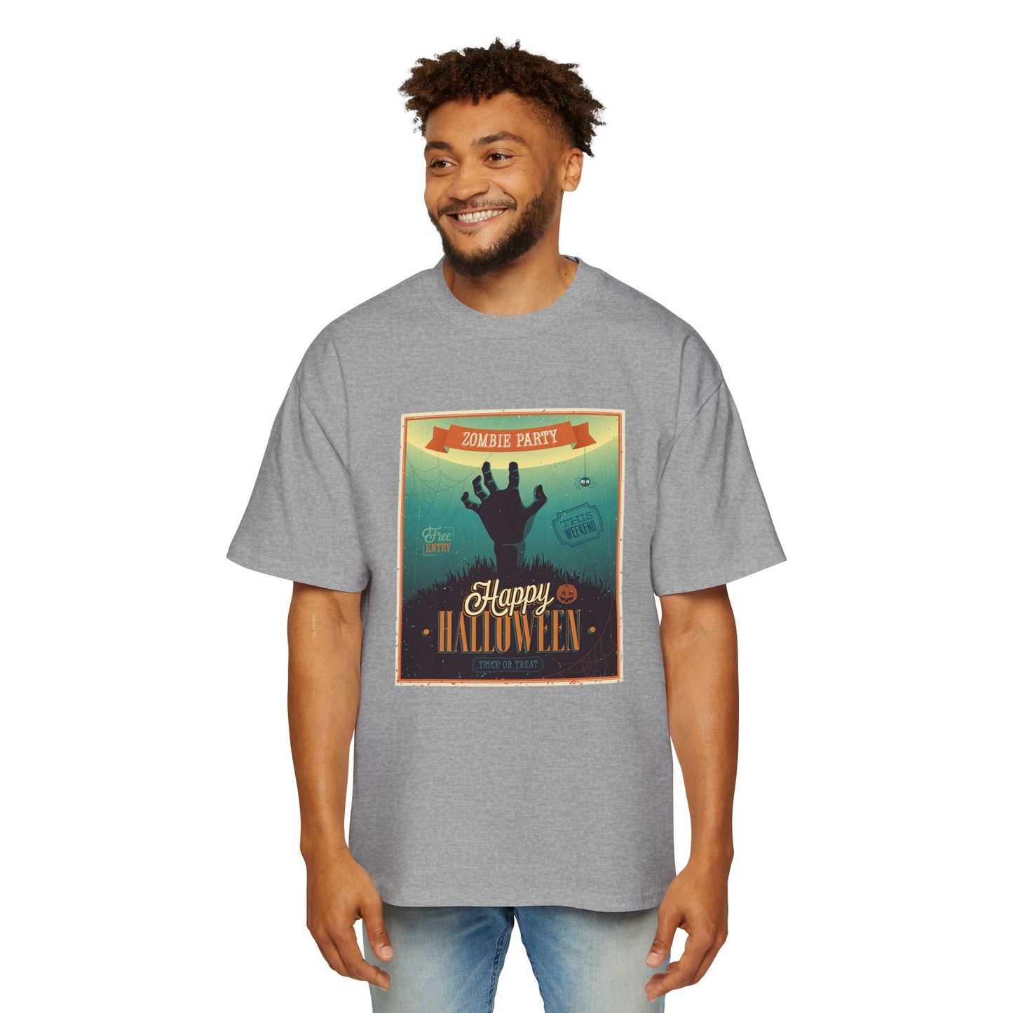 Halloween Zombie Party Oversized Tee, Funny Costume Shirt, Men's Graphic Tee, Spooky Apparel, Halloween Gift, Casual Wear