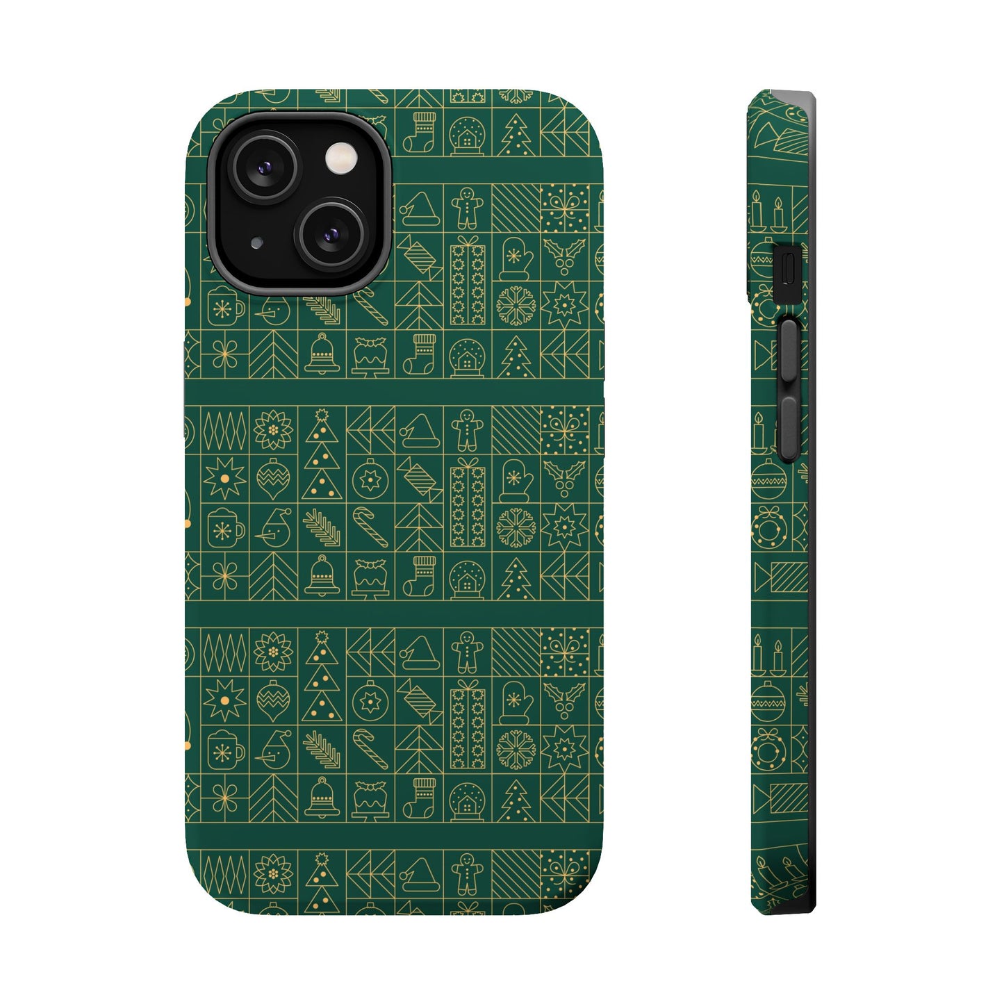 Magnetic Impact-Resistant Phone Case — Dark Green Geometric Pattern