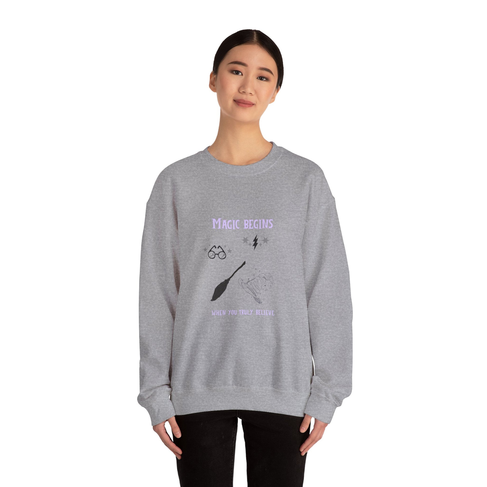 Magic Begins Sweatshirt - Cozy Unisex Crewneck, Perfect for Gifts, Spirituality, Comfort Wear, Casual Everyday Style - MaisonThreadory