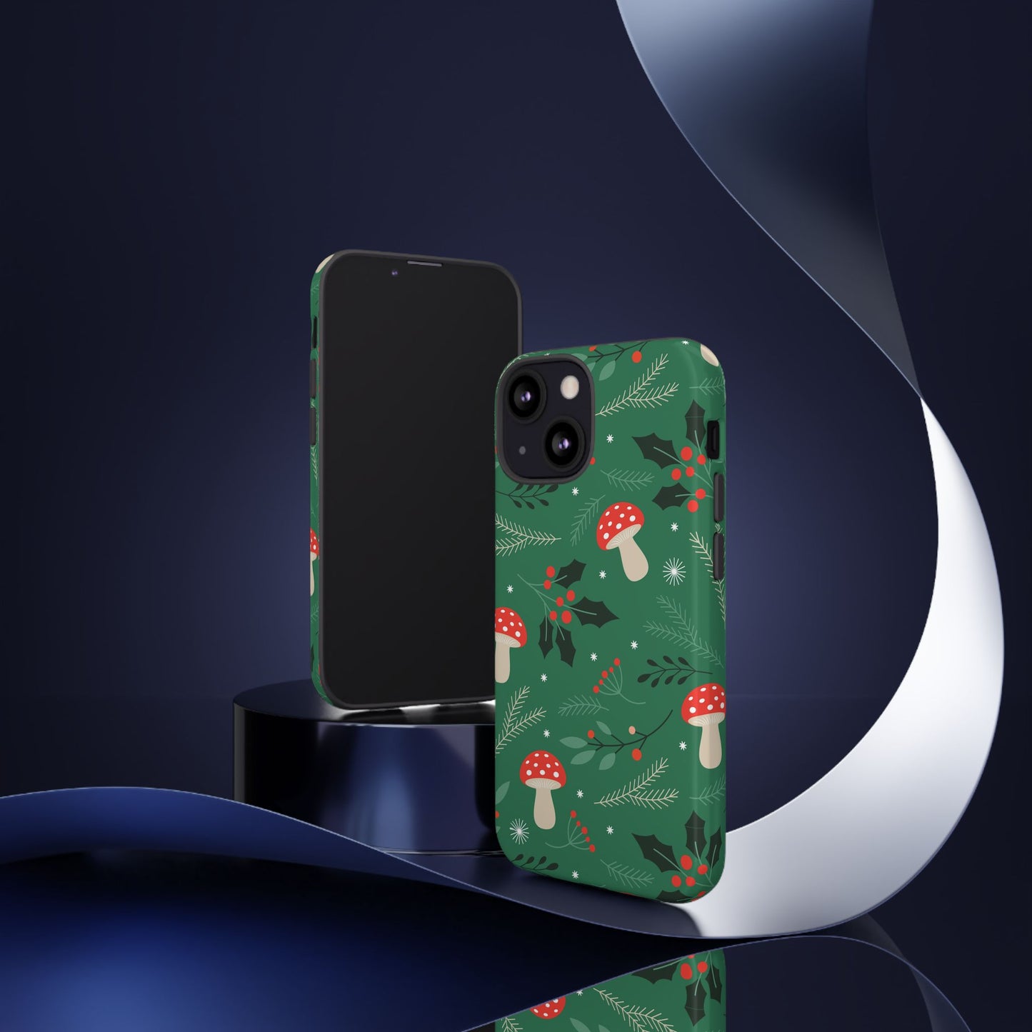 Festive Mushroom Phone Case, Colorful Holiday Case, Christmas Gift, Winter Vibes, Eco-Friendly Phone Cover