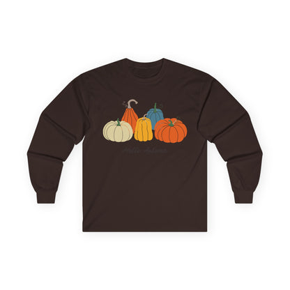 Autumn Pumpkins Long Sleeve Tee | Cozy Fall Shirt, Unisex Tee, Halloween Gift, Pumpkin Lovers Apparel, Casual Fall Outfit - MaisonThreadory