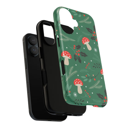 Festive Mushroom Phone Case, Colorful Holiday Case, Christmas Gift, Winter Vibes, Eco-Friendly Phone Cover