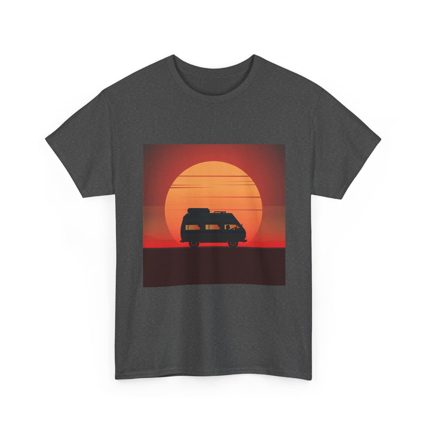 Retro Sunset Adventure Unisex Heavy Cotton Tee, Vintage Car T-Shirt, Sunset Vibe Shirt, Summer Casual Wear, Road Trip Gift, Outdoor [...] - MaisonThreadory