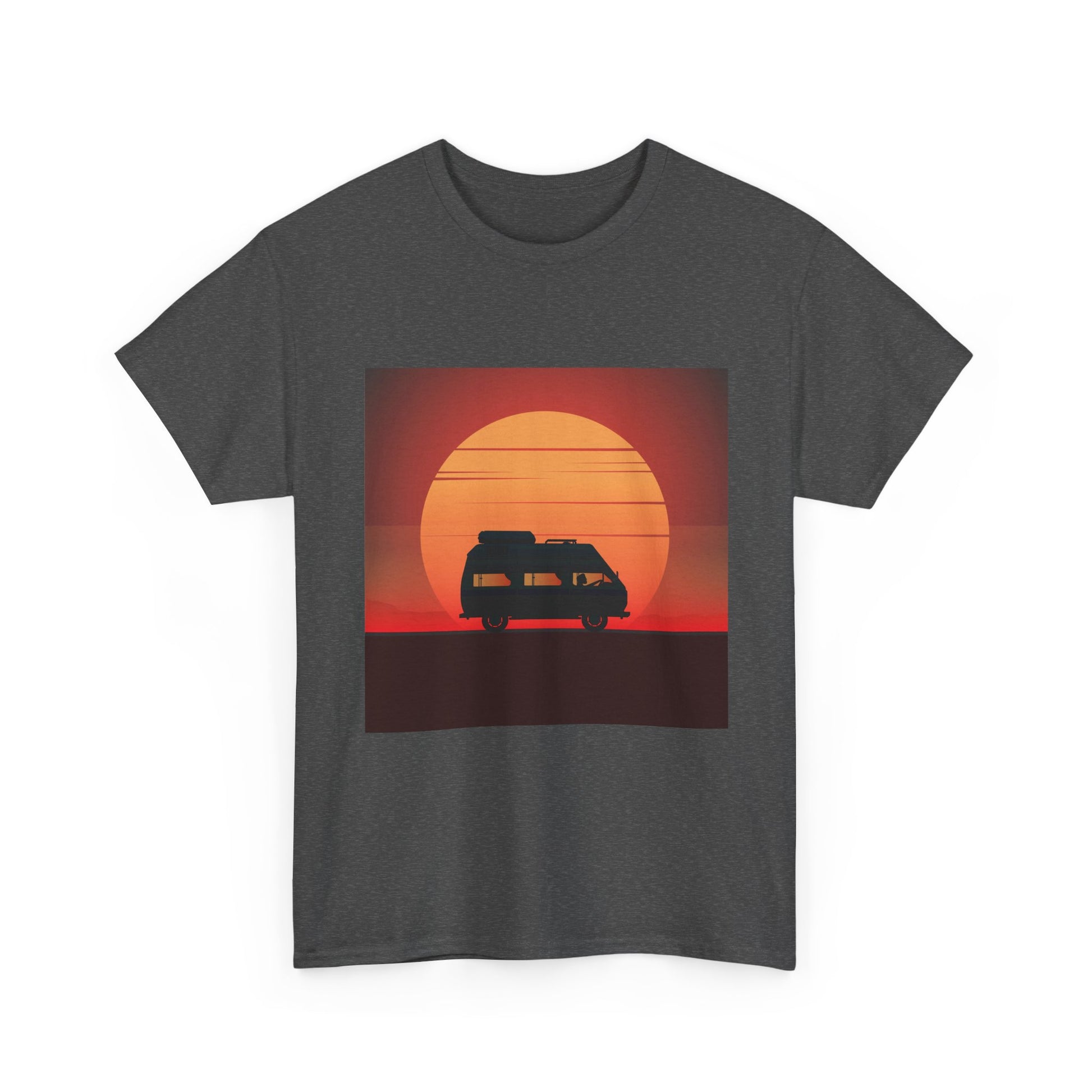 Retro Sunset Adventure Unisex Heavy Cotton Tee, Vintage Car T-Shirt, Sunset Vibe Shirt, Summer Casual Wear, Road Trip Gift, Outdoor [...] - MaisonThreadory