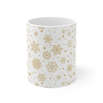 Elegant Gold Snowflake Mug | Winter Coffee Cup, Holiday Gift, Cozy Home Decor, Seasonal Drinkware, Christmas Celebration - MaisonThreadory