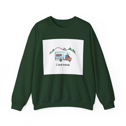 Travel Love Crewneck Sweatshirt | Cozy Adventure Apparel, Perfect for Travel Lovers, Gift Idea for Road Trips, Camping, and Wanderlust - MaisonThreadory