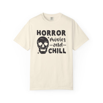 Horror Movies and Chill T-Shirt, Perfect for Halloween, Movie Nights, Gifts for Horror Fans, Unisex Graphic Tee, Soft Cotton Casual Wear