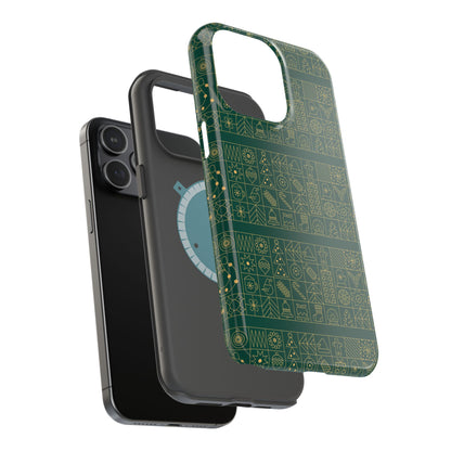 Magnetic Impact-Resistant Phone Case — Dark Green Geometric Pattern