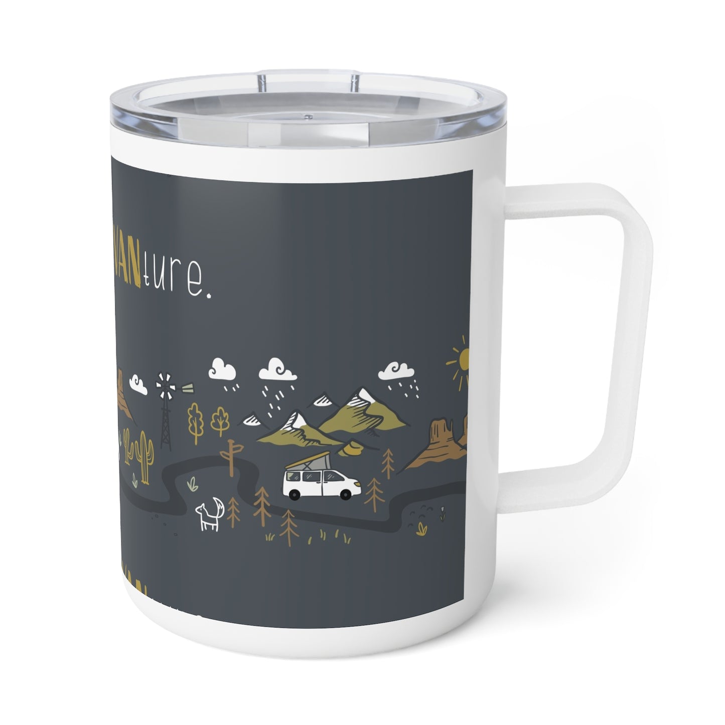 Adventure Insulated Coffee Mug, Travel Mug, Camping Accessories, Outdoor Gift, Wanderlust Coffee Cup, Adventure Awaits Drinkware - MaisonThreadory