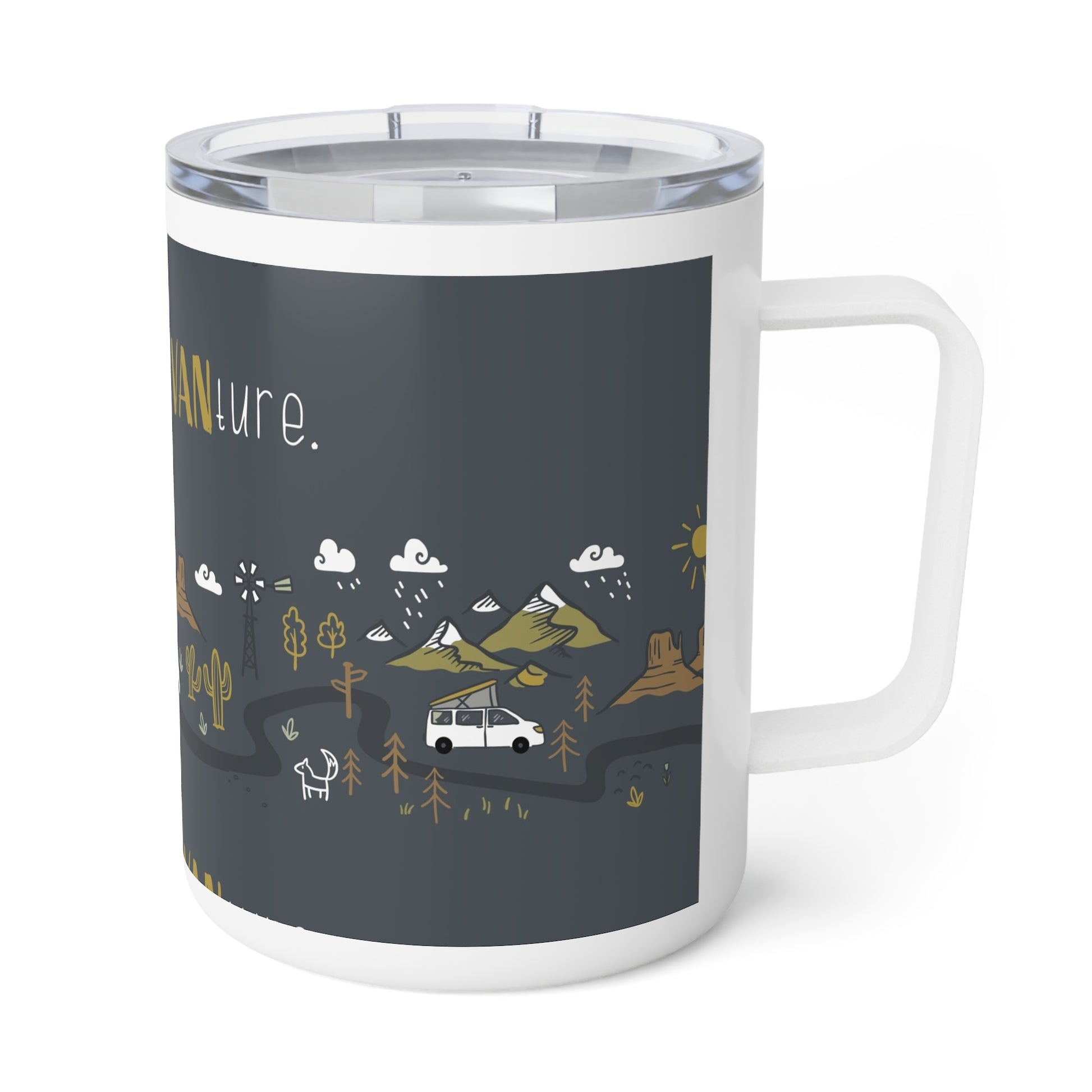 Adventure Insulated Coffee Mug, Travel Mug, Camping Accessories, Outdoor Gift, Wanderlust Coffee Cup, Adventure Awaits Drinkware - MaisonThreadory